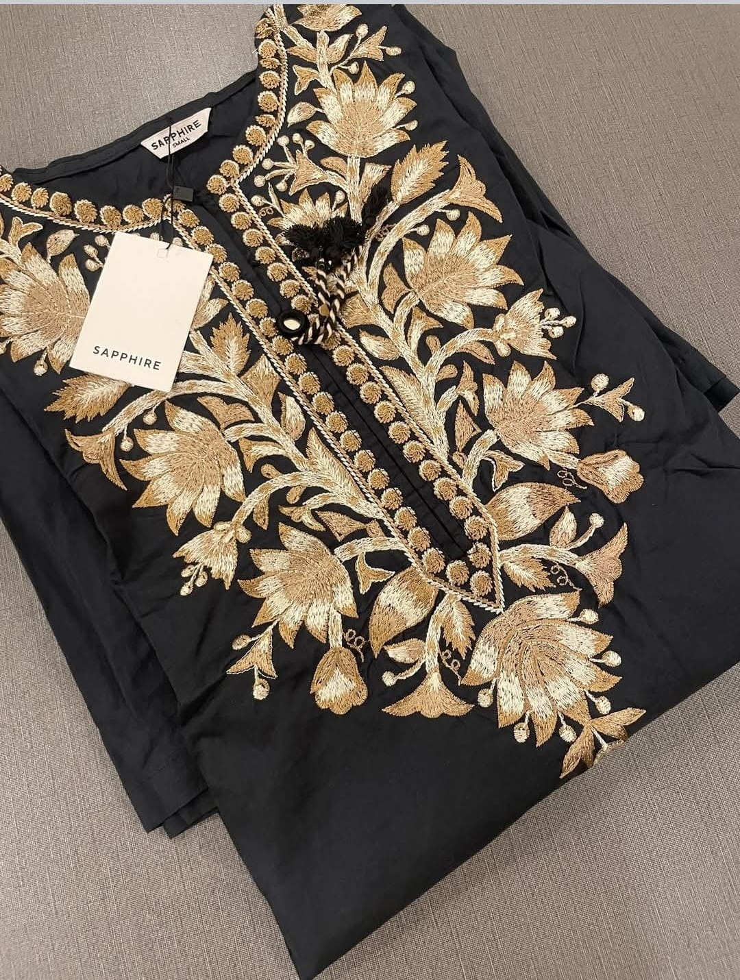 Sapphire embroided lawn shirt