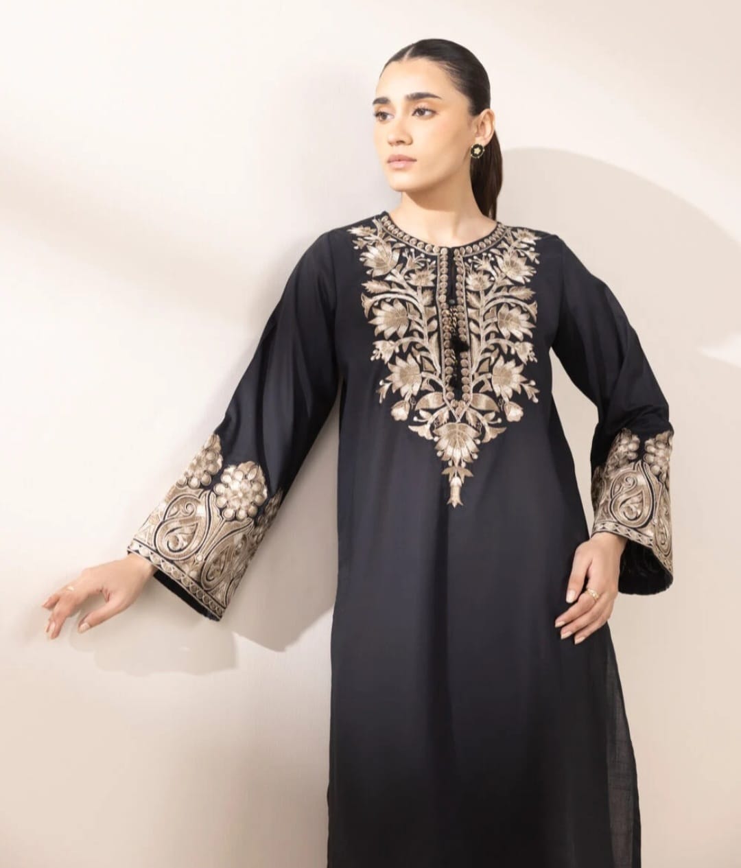 Sapphire embroided lawn shirt
